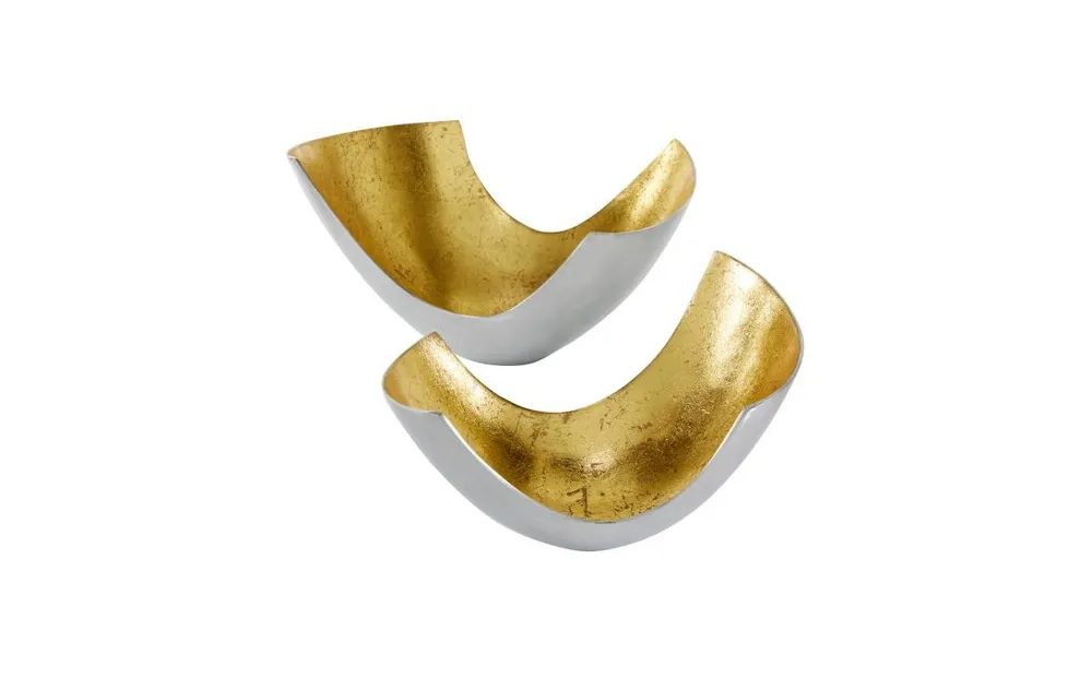 Aluminum Contemporary 2 Piece Abstract Decorative Bowl Set - Gold