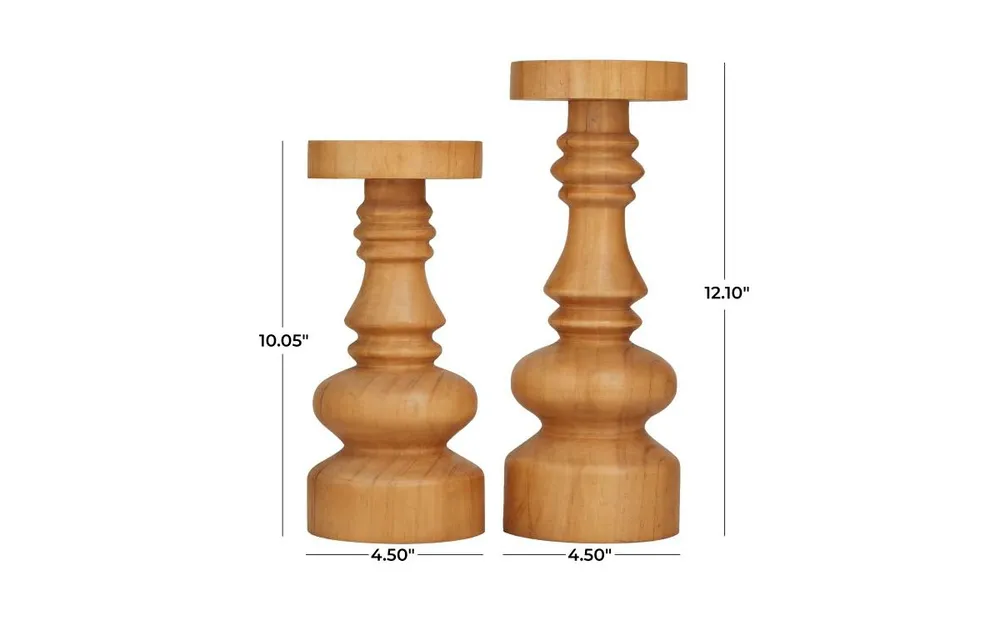Wood Traditional 2 Piece Turned Style Candle Holder Set