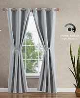 Jessica Simpson Faye Textured Blackout Grommet Window Curtain Panel Pair with Tiebacks, 38" x 96"