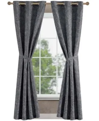 Jessica Simpson Groovy Paisley Textured Blackout Grommet Window Curtain Panel Pair With Tiebacks Collection