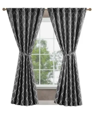 Jessica Simpson Lynee Textured Diamond Patterned Blackout Back Tab Window Curtain Panel Pair With Tiebacks Collection