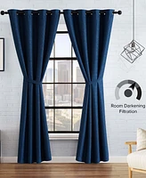 Lucky Brand Ember Thermal Woven Room Darkening Grommet Window Curtain Panel Pair with Tiebacks