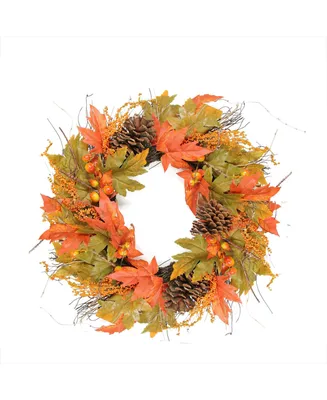Fall Leaves and Pumpkins Artificial Thanksgiving Wreath Unlit, 24"