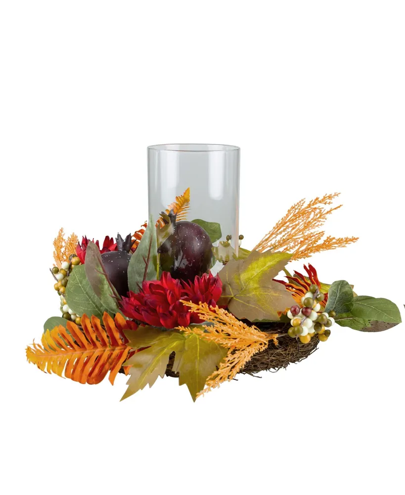 Mums with Pomegranate Fall Candle Holder Centerpiece, 22"