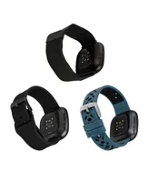 WITHit Black Stainless Steel Mesh Band, Bluestone and Black Premium Sport Silicone Band and Black Woven Silicone Band Set, 3 Pc Compatible with the Fi