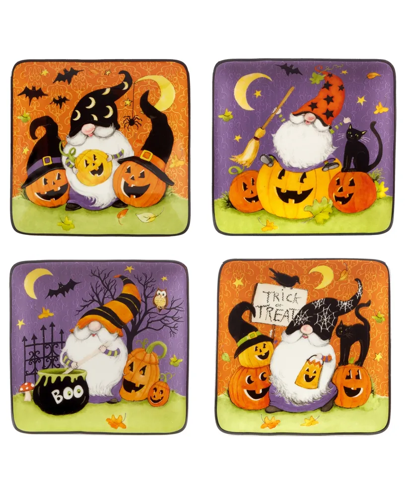 Halloween Gnomes Canape Plate Square Set, 4 Pieces