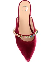 Journee Collection Women's Jewel Rhinestone Embellished Velvet Slip On Flats