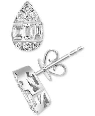 Effy Diamond Round & Baguette Teardrop Cluster Stud Earrings (1/2 ct. t.w.) in 14k White Gold