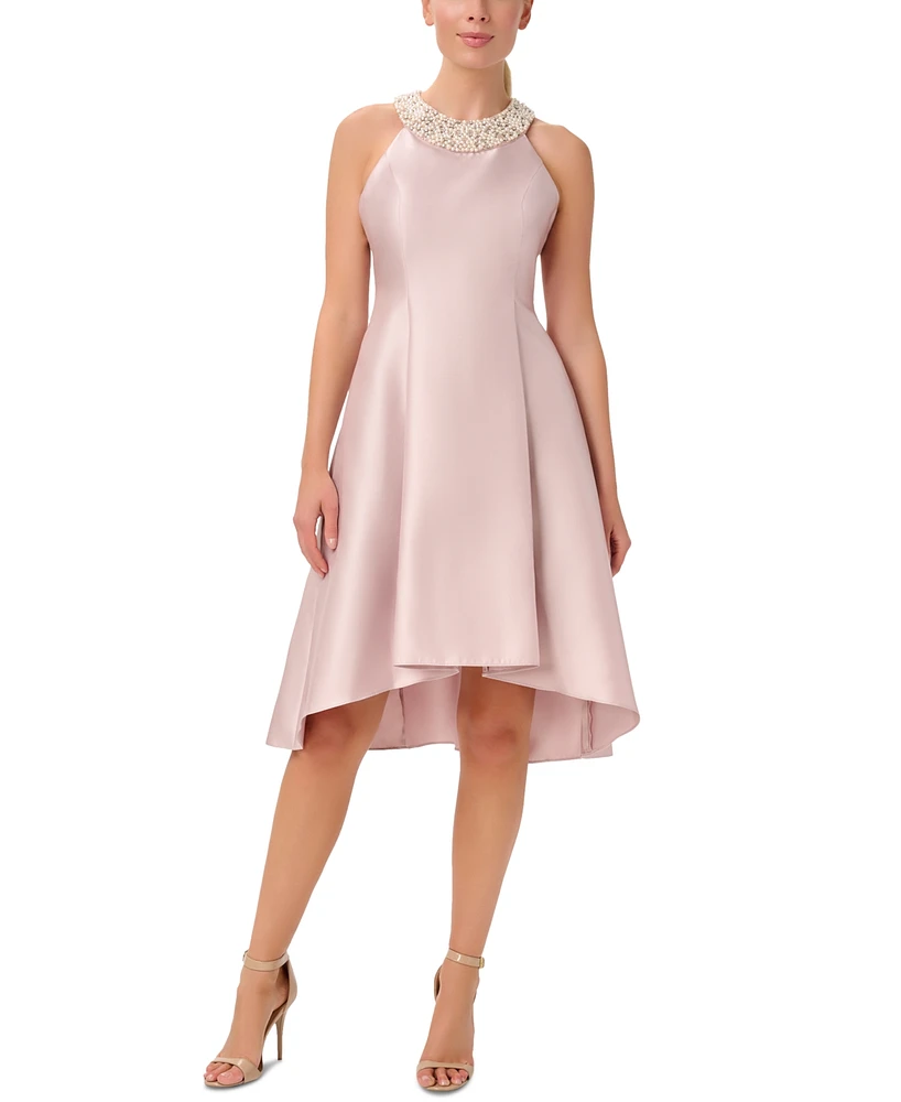 Adrianna Papell Beaded-Neck Mikado Dress