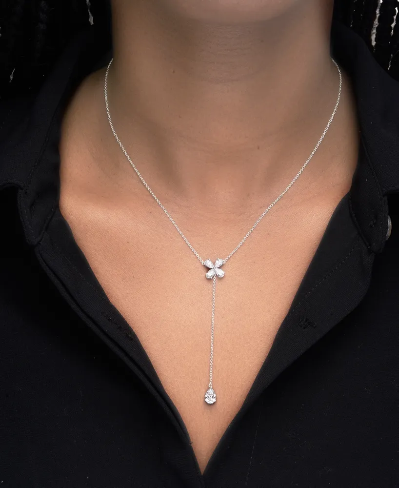 Macy's White Topaz Flower Necklace in Sterling Silver