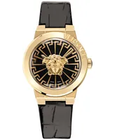 Versace Women's Swiss Medusa Infinite Black Leather Strap Watch 38mm