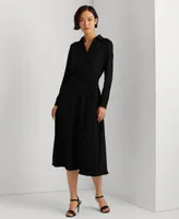 Lauren Ralph Women's Self-Belt Long-Sleeve Surplice Georgette Midi Dress