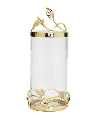 Classic Touch Hammered Glass Canister with Leaf Lid Large - Gold