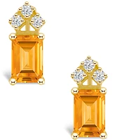 Citrine (1-1/ ct. t.w.) and Diamond (1/8 Stud Earrings 14K Yellow Gold or White