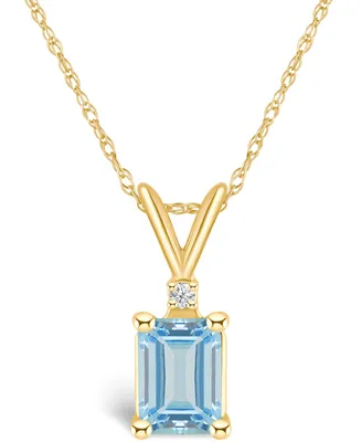 Aquamarine (7/8 ct. t.w.) and Diamond Accent Pendant Necklace 14K Yellow Gold or White