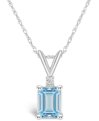 Aquamarine (7/8 ct. t.w.) and Diamond Accent Pendant Necklace 14K Yellow Gold or White