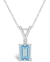 Aquamarine (7/8 ct. t.w.) and Diamond Accent Pendant Necklace 14K Yellow Gold or White