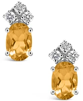 Citrine and Diamond Stud Earrings (7/8 ct.t.w and 1/8 ct.t.w) 14K White Gold