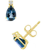 London Blue Topaz (1 ct. t.w.) and Diamond Accent Stud Earrings 14K Yellow Gold or White