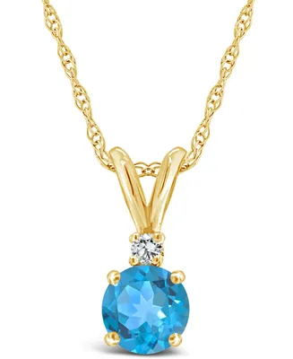 Blue Topaz (1 ct.t.w) and Diamond Accent Pendant Necklace in 14K Yellow Gold