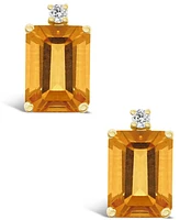 Citrine (3-1/5 ct.t.w) and Diamond Accent Stud Earrings in 14K Yellow Gold