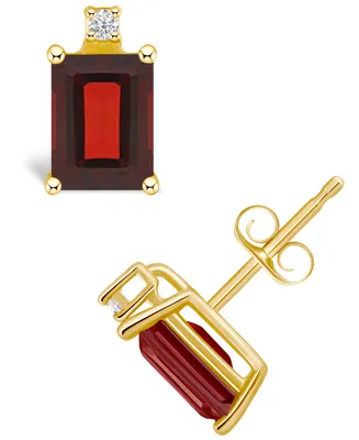 Garnet (1-1/2 ct. t.w.) and Diamond Accent Stud Earrings 14K White Gold or Yellow