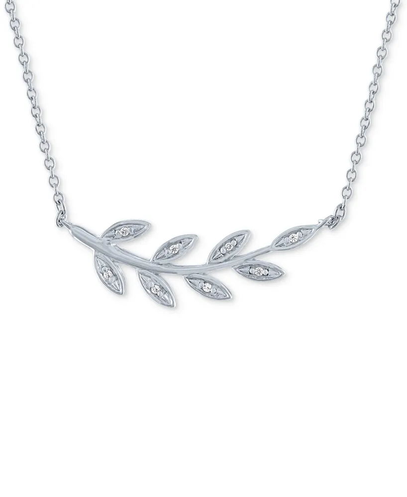 Diamond Accent Olive Branch Pendant Necklace in Sterling Silver, 16" + 2" extender