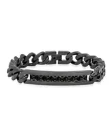 Steeltime Black Ion Plating Thick Cuban Link Chain and Simulated Black Diamonds Id Bracelet