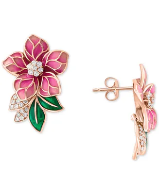 Effy Diamond (1/4 ct. t.w.) & Enamel Flower Earrings in 14k Rose Gold