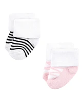 Luvable Friends Baby Girls Newborn Terry Socks, Pink Black Ballet 12-Pack