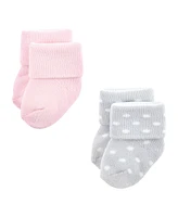 Luvable Friends Baby Girls Newborn Terry Socks, Pink Black Ballet 12-Pack