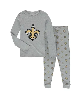 Preschool Boys and Girls Heathered Gray New Orleans Saints Long Sleeve 2 piece T-shirt Pants Sleep Set
