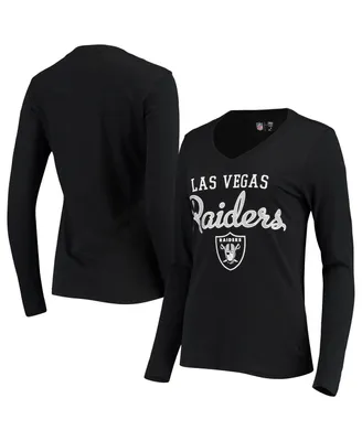 G-III 4Her by Carl Banks Women's Black, White Las Vegas Raiders Double Team  3/4-Sleeve Lace-Up T-shirt - Macy's