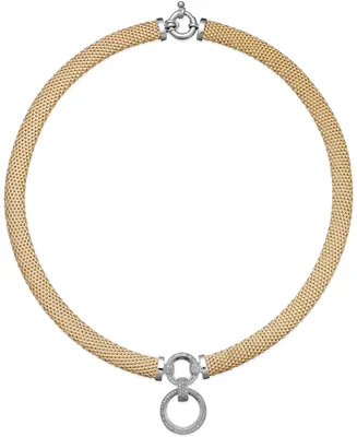 Diamond Circle Pendant Mesh Necklace (3/4 ct. t.w.) in 14k Vermeil & Sterling Silver