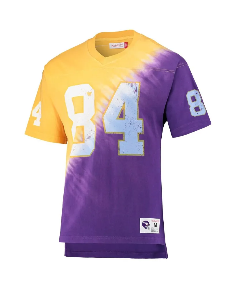 Men's Mitchell & Ness Randy Moss Gold, Purple Minnesota Vikings Retired Player Name and Number Diagonal Tie-Dye V-Neck T-shirt