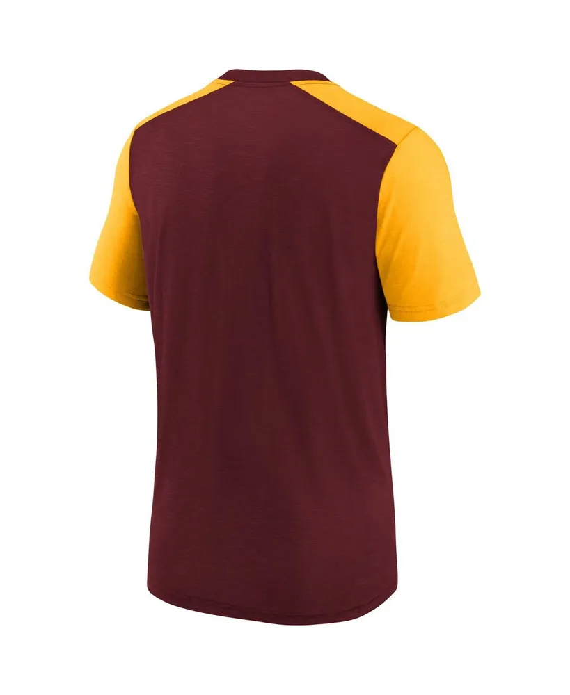 Big Boys Nike Heathered Burgundy, Gold Washington Commanders Colorblock Team Name T-shirt