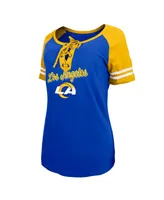 Women's New Era Royal, Gold Los Angeles Rams Logo Lace-Up Raglan T-shirt