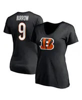 Women's Fanatics Joe Burrow Black Cincinnati Bengals Player Icon Name and Number V-Neck T-shirt