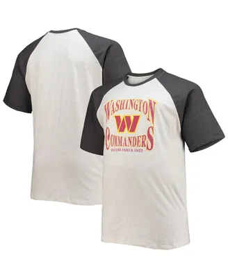 Men's Fanatics Oatmeal, Heathered Charcoal Washington Commanders Big and Tall Wordmark Raglan T-shirt