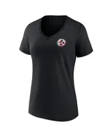 Women's Fanatics Black Pittsburgh Steelers Plus Mother's Day #1 Mom V-Neck T-shirt