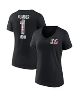 Women's Fanatics Black Cincinnati Bengals Plus Size Mother's Day #1 Mom V-Neck T-shirt