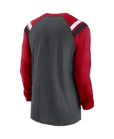 Men's Nike Heathered Charcoal and Scarlet San Francisco 49ers Tri-Blend Raglan Athletic Long Sleeve Fashion T-shirt