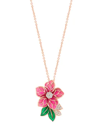 Effy Diamond (1/5 ct. t.w.) & Enamel Flower 18" Pendant Necklace in 14k Rose Gold