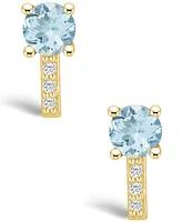 Macy's Aquamarine (1-1/2 ct. t.w.) and Diamond (1/8 ct. t.w.) Stud Earrings in 14K Yellow Gold