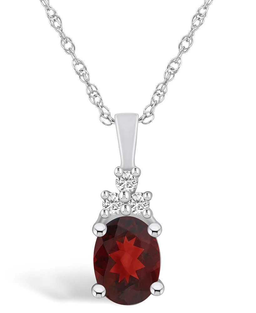 Macy's Garnet (1-1/2 Ct. T.w.) and Diamond (1/10 Ct. T.w.) Pendant Necklace in 14K Gold