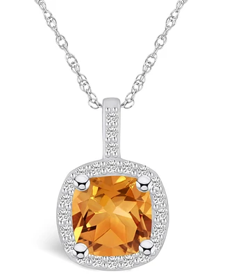 Macy's Citrine (2 Ct. T.w.) and Diamond (1/4 Ct. T.w.) Halo Pendant Necklace in 14K Gold