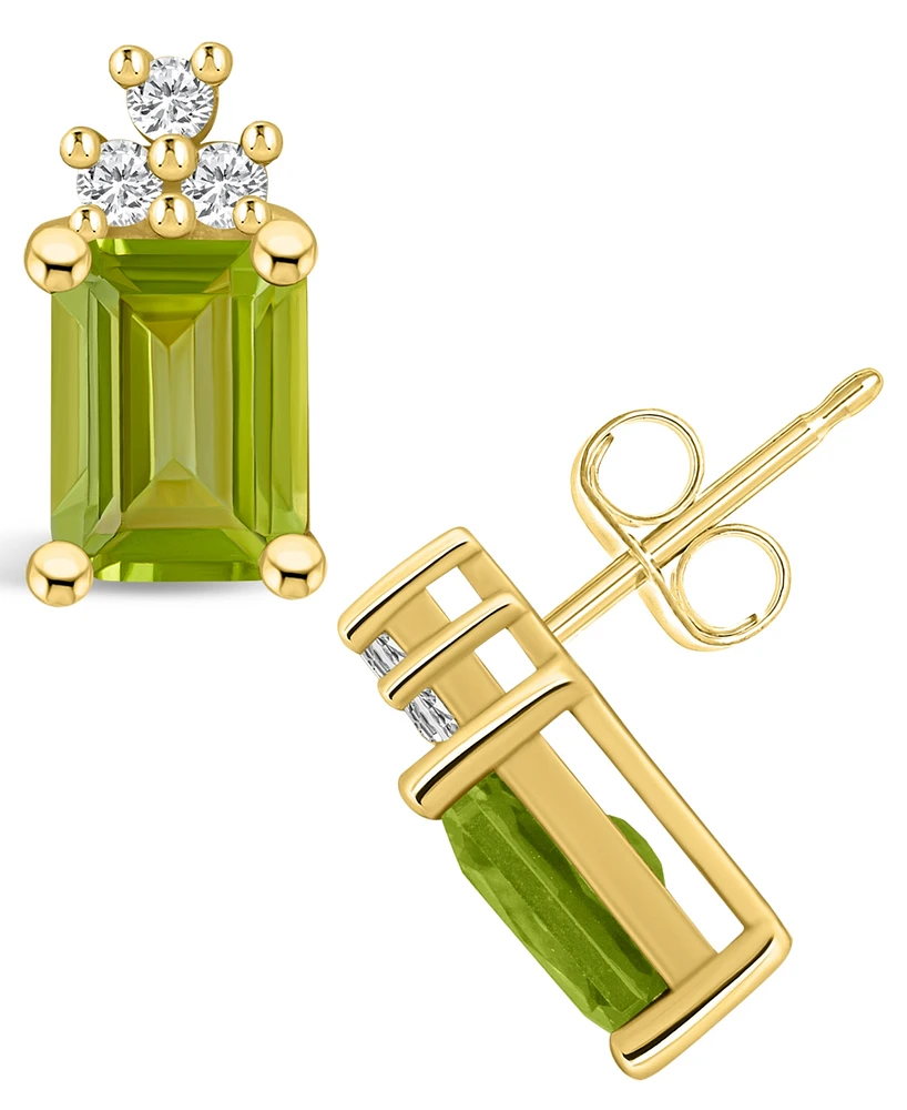 Macy's Peridot (3-3/8 ct. t.w.) and Diamond (1/5 ct. t.w.) Stud Earrings in 14K Yellow Gold