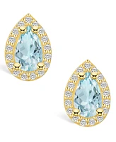 Macy's Aquamarine (-/ ct. t.w.) and Diamond (/ ct. t.w.) Halo Stud Earrings in 14K Yellow Gold