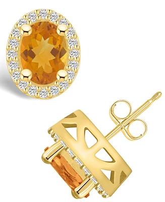 Macy's Citrine (2-3/8 ct. t.w.) and Diamond (3/8 ct. t.w.) Halo Stud Earrings in 14K Yellow Gold