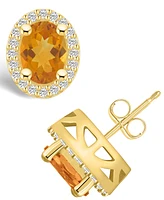 Macy's Citrine (2-3/8 ct. t.w.) and Diamond (3/8 ct. t.w.) Halo Stud Earrings in 14K Yellow Gold